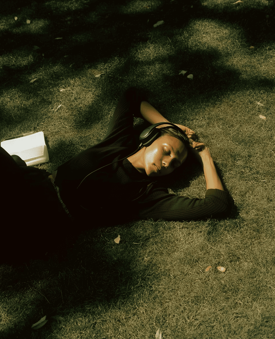 Mujer tumbada en el césped