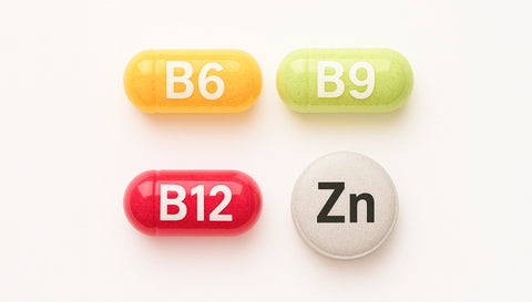 Vitaminas B6, B9, B12 y Zinc