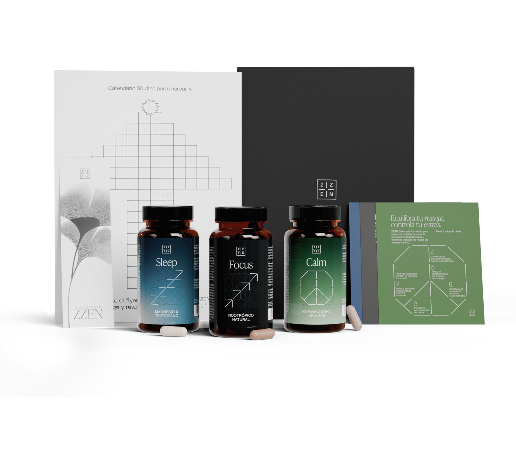 Hands holding a box labeled 'Advanced Program' with floating vitamin bottles above.