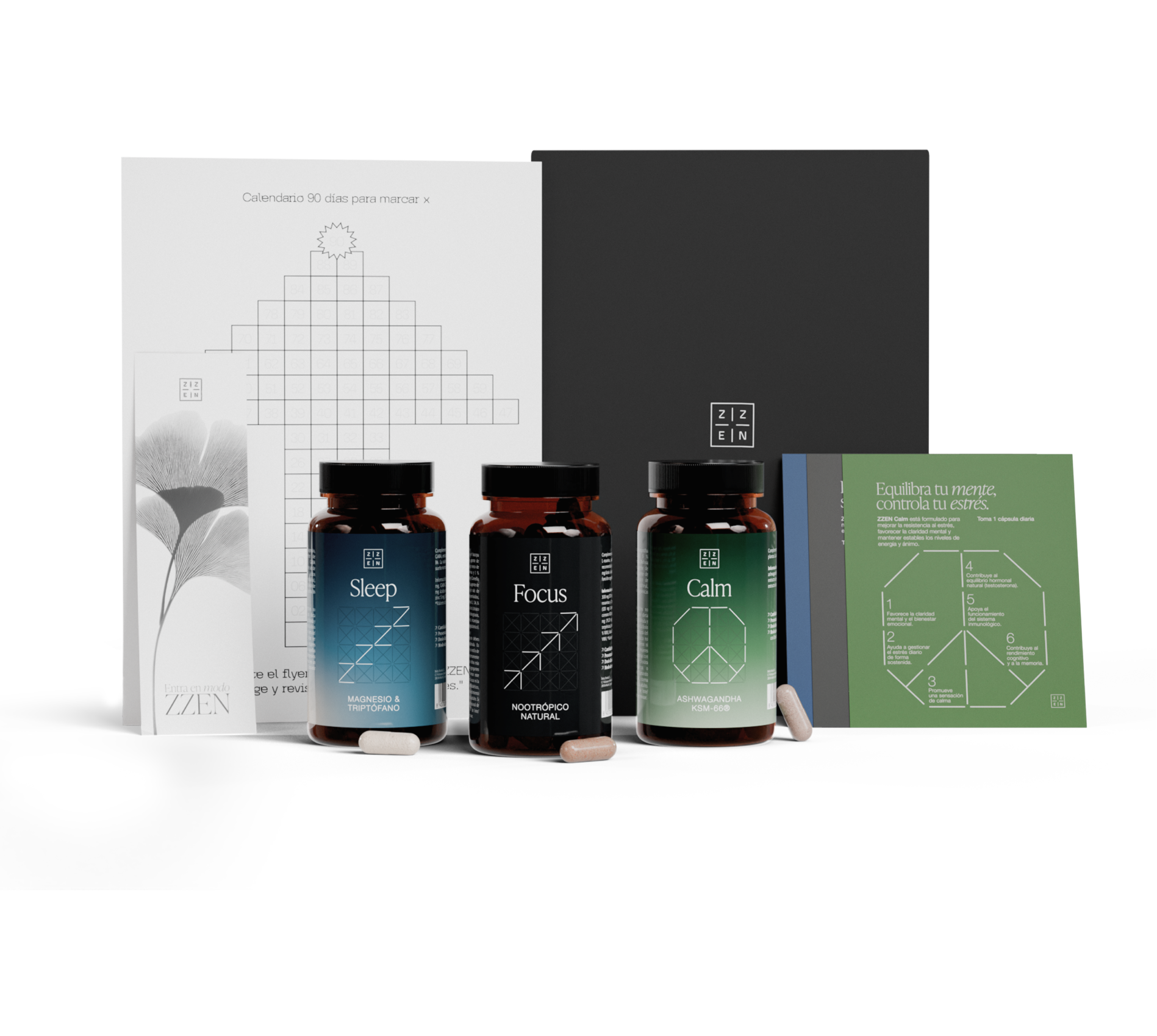 Hands holding a box labeled ' Advanced Program' with three supplement bottles floating above.